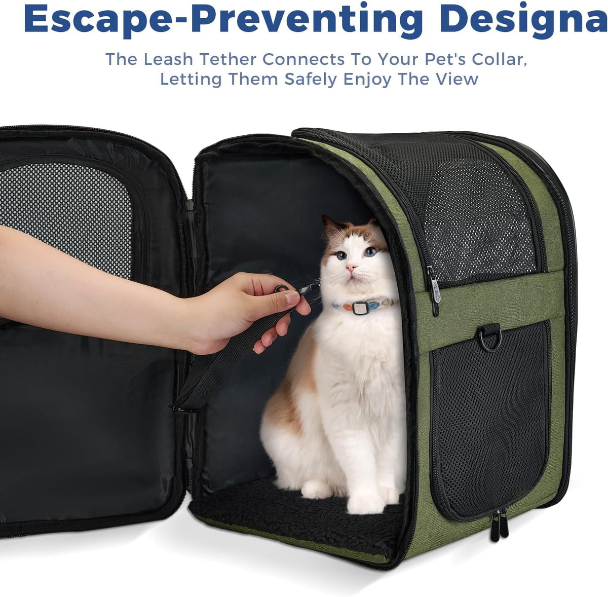 Dog & Cat Carrier Backpack for 4-15Lb Pets - Ventilated Safe Design with Padded Back Support, Breathable Mesh Pet Backpack for Hiking, Travel, Outdoor (Green)