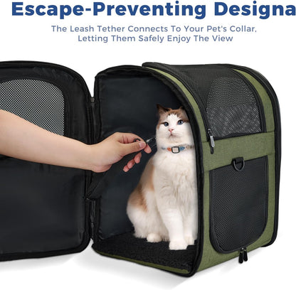 Dog & Cat Carrier Backpack for 4-15Lb Pets - Ventilated Safe Design with Padded Back Support, Breathable Mesh Pet Backpack for Hiking, Travel, Outdoor (Green)